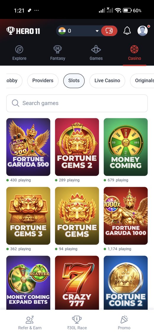 Hero11 casino Slots category.