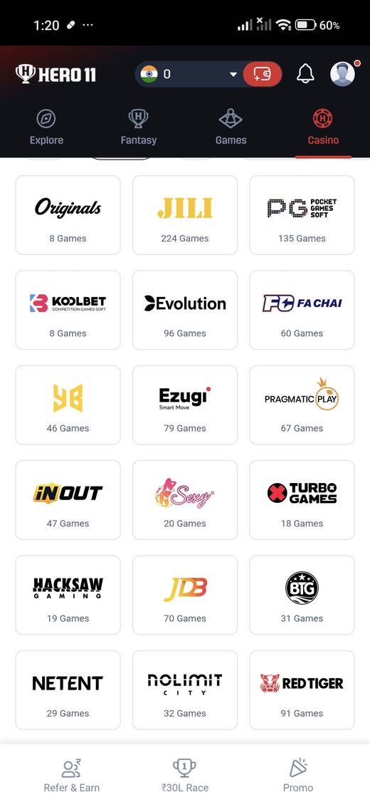 Hero11 casino studio screen.