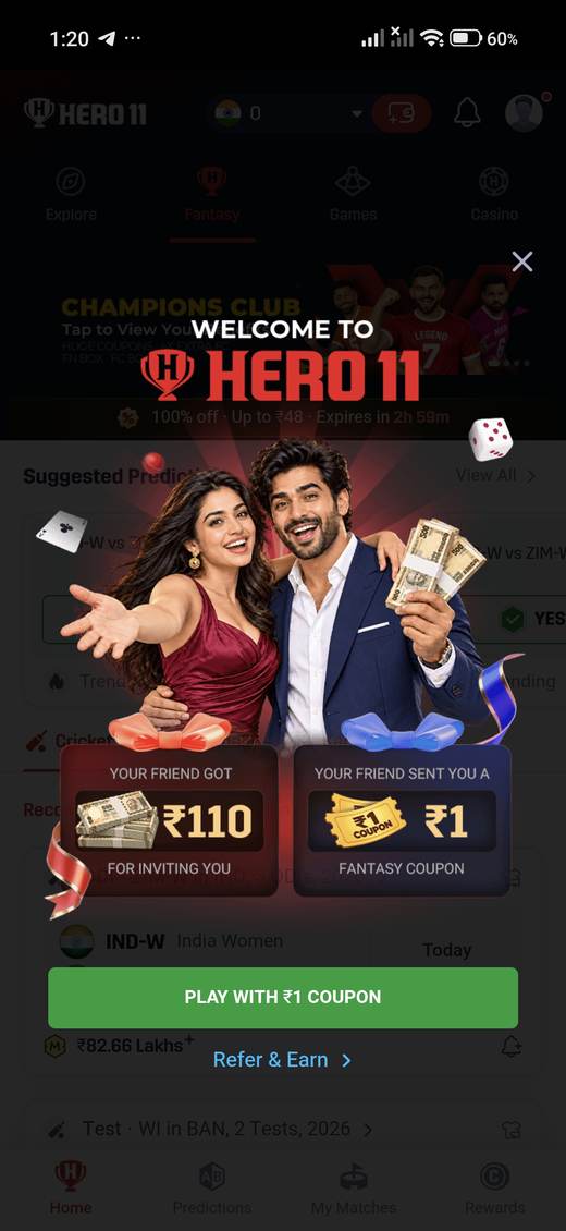 Hero11 welcome promotion overlay on top of the home screen.